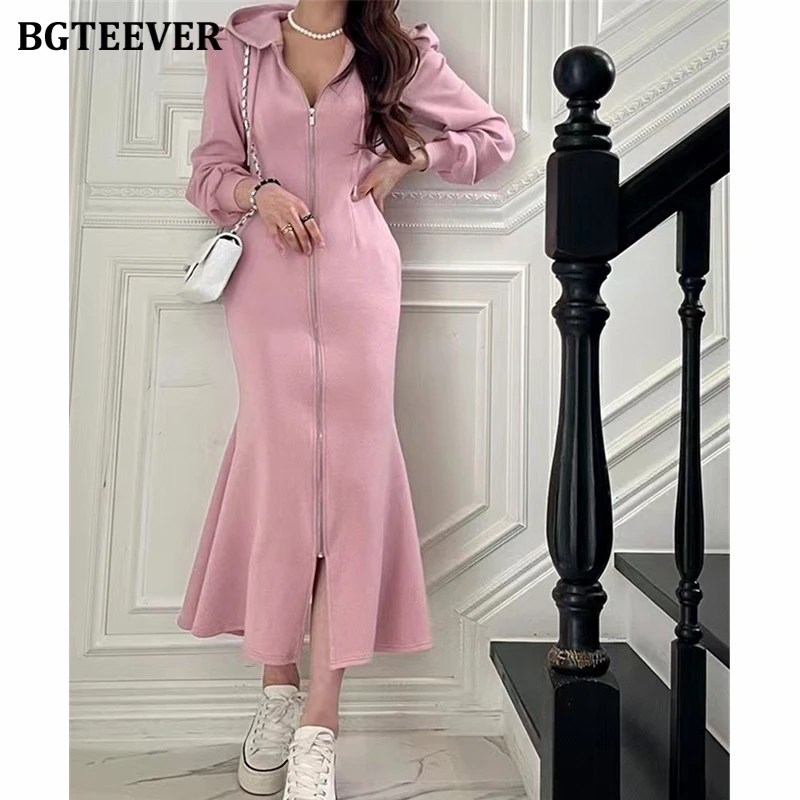 BGTEEVER Chic Stylish Long Sleeve Female Hooded Package Hip Dress Autumn Fashion Zippers Ladies Slim Waist Bodycon Mermaid Dress
BGTEEVER Chic Stylish Long Sleeve Female Hooded Package Hip Dress Autumn Fashion Zippers Ladies Slim Waist Bodycon Mermaid Dress