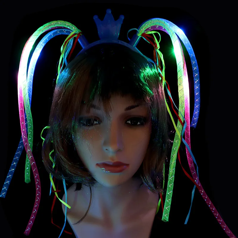 

LED Light Up Flashing Neon Party Rave Wear Hair Luminous Glow Wig Hairband Halloween Nightclub DJ Dancer Accessories Women