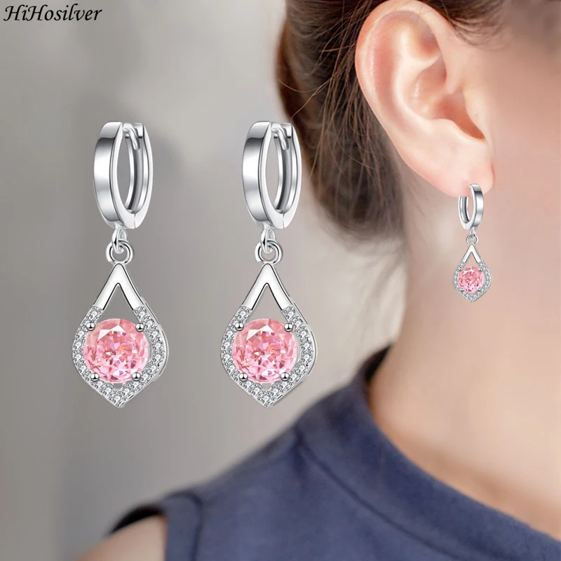 

HiHosilver 925 Silver Needle New Women's Fashion High-quality Jewelry Crystal Zircon Water-drop Drop Earrings HS0206