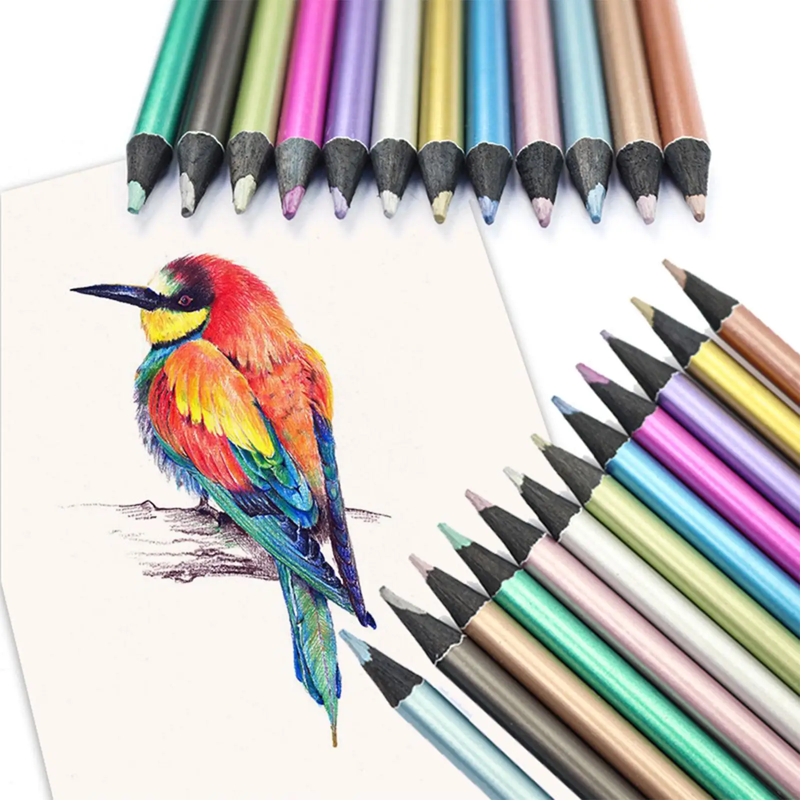12Pcs Drawing Metallic Pencil Set Professional Art Sketching Pencils Graphite Colored Painting Adults Kids Beginner | Канцтовары для