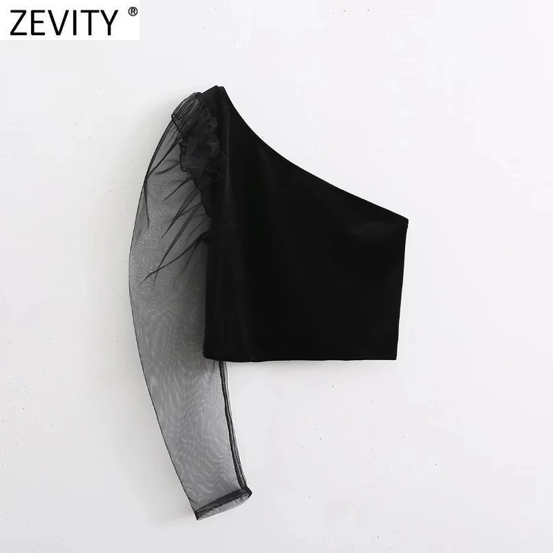 Zevity Women Sexy Asymmetric Mesh Patchwork Velvet Black Slim Short Blouse Ladies Single Shoulder Shirt Crop Tops LS9891
Zevity Women Sexy Asymmetric Mesh Patchwork Velvet Black Slim Short Blouse Ladies Single Shoulder Shirt Crop Tops LS9891