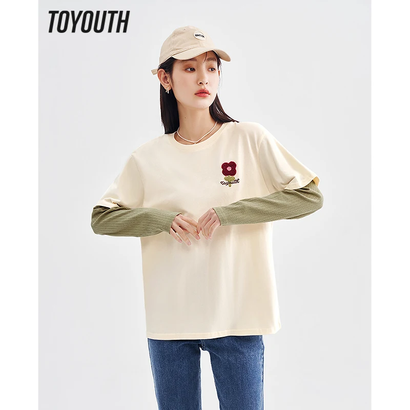 Toyouth Women Fake Two Piece Tees 2023 Spring Long Sleeve O Neck Loose Tshirt Flower Embroidery Pure Cotton Comfort Apricot Top
Toyouth Women Fake Two Piece Tees 2023 Spring Long Sleeve O Neck Loose Tshirt Flower Embroidery Pure Cotton Comfort Apricot Top