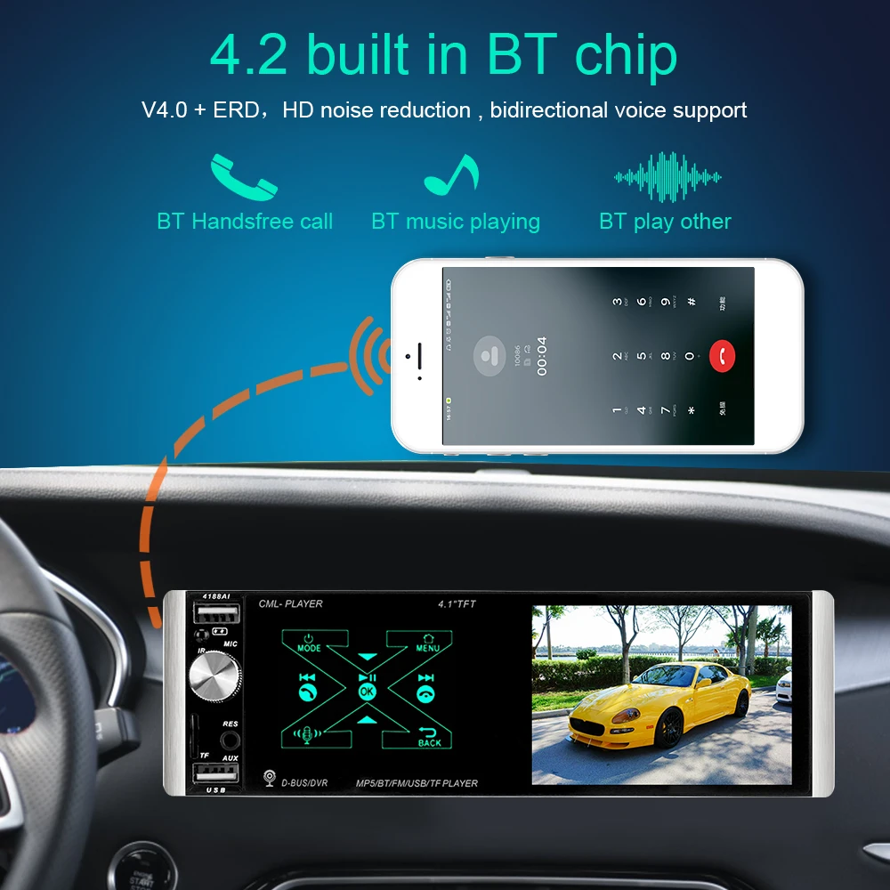 Bluetooth Reverse Image 4.1'' Car MP5 Video Player In-dash HD Multimedia Player 1 Din Car FM Radio Player
Bluetooth Reverse Image 4.1'' Car MP5 Video Player In-dash HD Multimedia Player 1 Din Car FM Radio Player