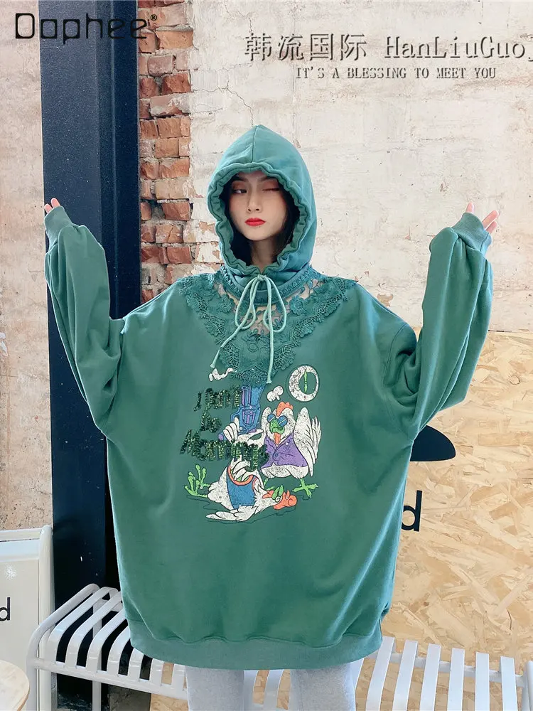Winter New Clothes Lace Letters Cartoon Printed Mid-Length Long Sleeve Hoodies Women Loose Velvet Padded Hooded Sweatshirts
Winter New Clothes Lace Letters Cartoon Printed Mid-Length Long Sleeve Hoodies Women Loose Velvet Padded Hooded Sweatshirts