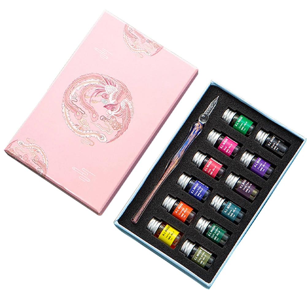 Home Signature Gift Calligraphy Glass Dip Pen Ink Set School 12 Colorful Inks Easy Clean Stationery Artisit Writing Drawing Art
Home Signature Gift Calligraphy Glass Dip Pen Ink Set School 12 Colorful Inks Easy Clean Stationery Artisit Writing Drawing Art