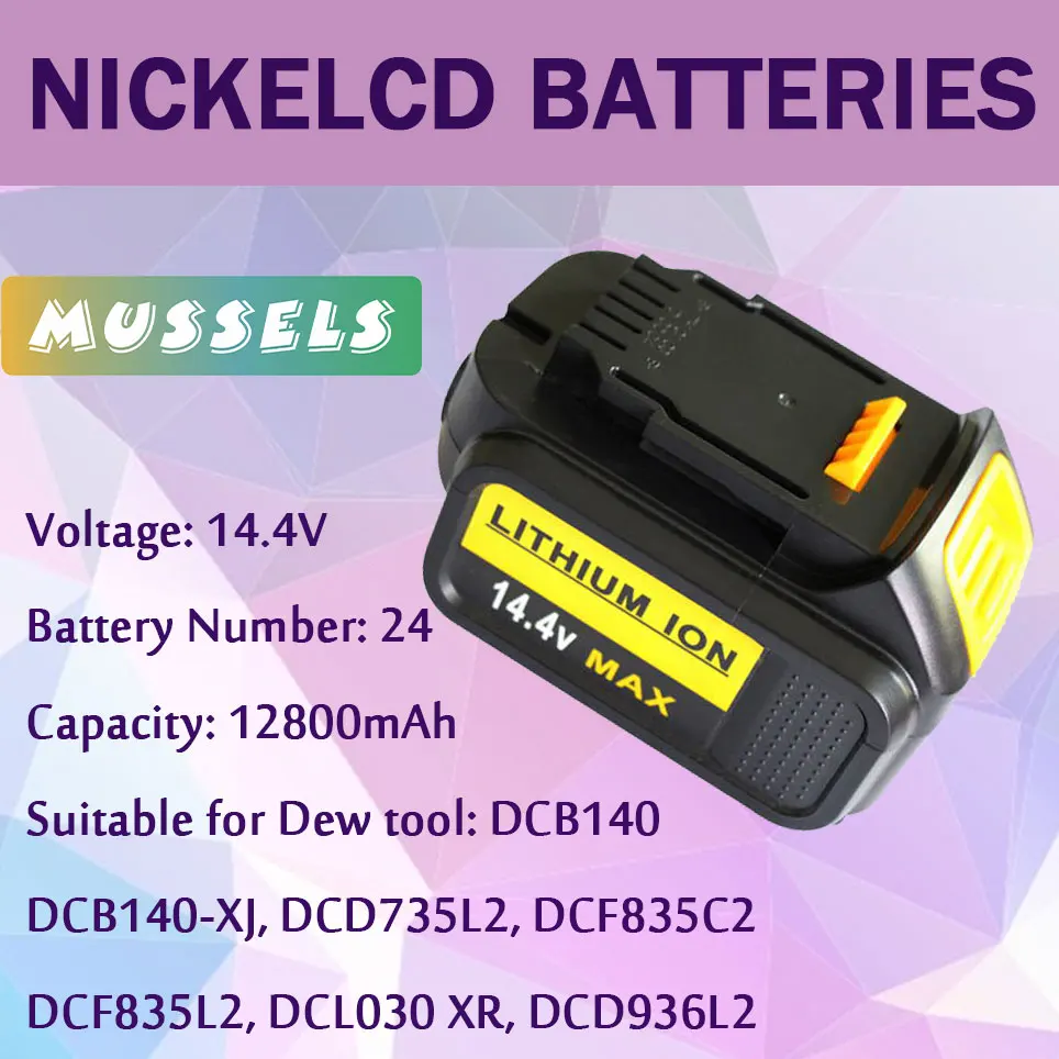 14.4V 12800mAh Power Tool Battery for DeWalt DCB140-XJ, DCB140, DCD735L2, DCF835C2, DCF835L2, DCL030 XR, DCD936L2
14.4V 12800mAh Power Tool Battery for DeWalt DCB140-XJ, DCB140, DCD735L2, DCF835C2, DCF835L2, DCL030 XR, DCD936L2