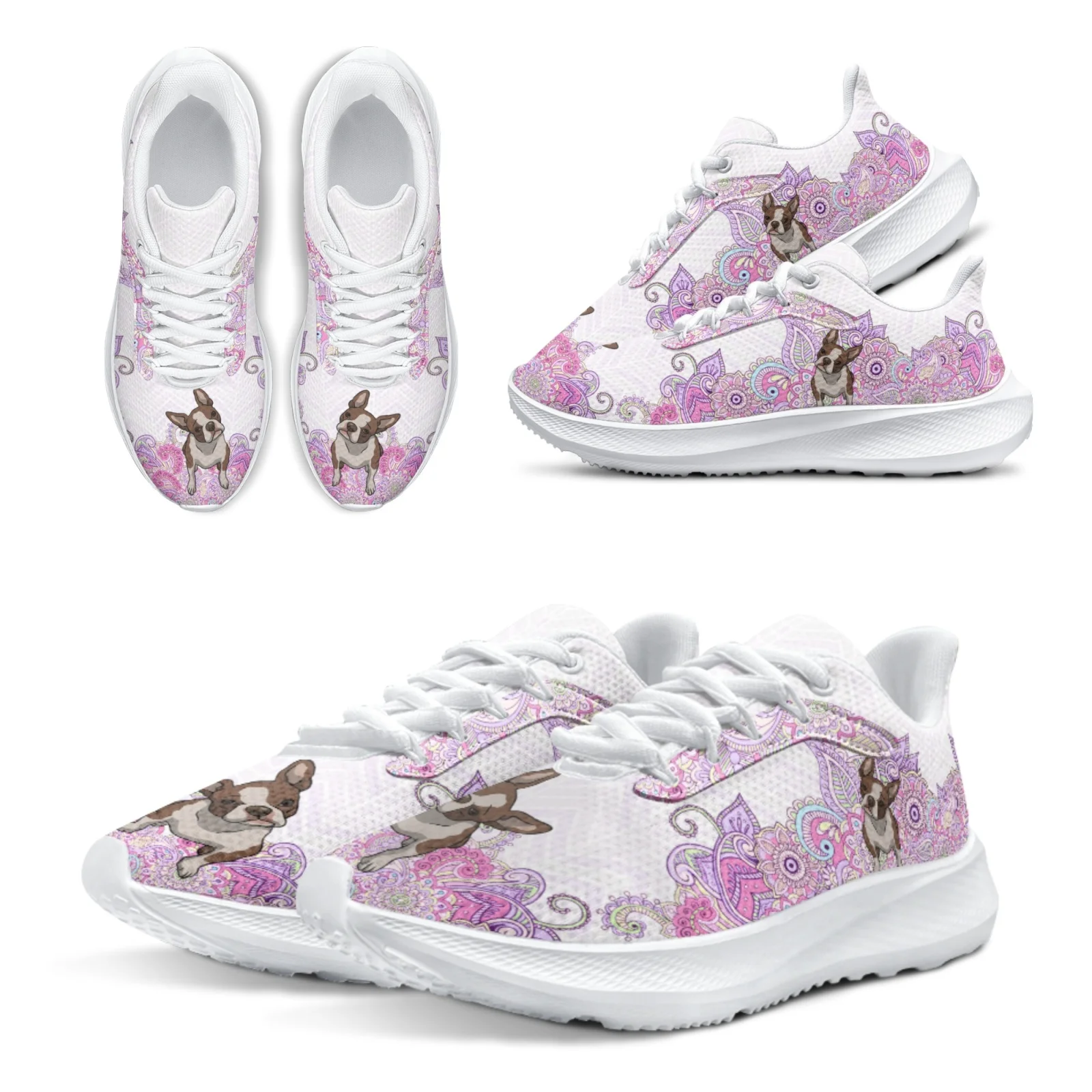 

Женские кроссовки для бега INSTANTARTS, розовые богемные кроссовки с принтом французского бульдога, удобные дышащие кроссовки для фитнеса, Розовая обувь