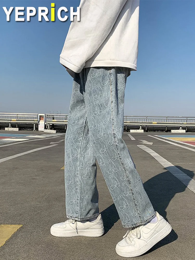 Jacquard Jeans for Men Loose Straight Leg Fit Pants Casual Streetweat Denim Fashion Male Trousers Soft Light Blue
Jacquard Jeans for Men Loose Straight Leg Fit Pants Casual Streetweat Denim Fashion Male Trousers Soft Light Blue