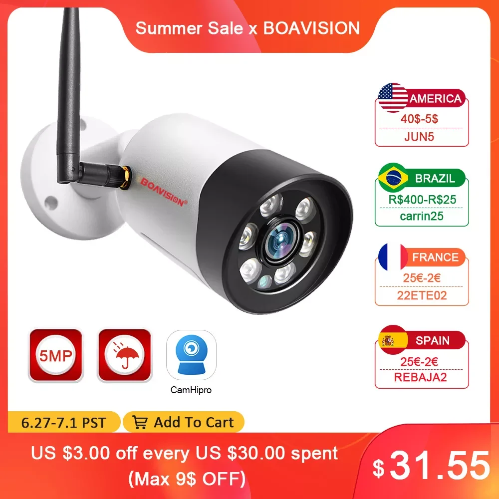 HD 1080P 5MP Wifi IP Camera Outdoor Wireless Full Color Night Vision CCTV Bullet Security Camera TF Card Slot APP CamHipro
HD 1080P 5MP Wifi IP Camera Outdoor Wireless Full Color Night Vision CCTV Bullet Security Camera TF Card Slot APP CamHipro
