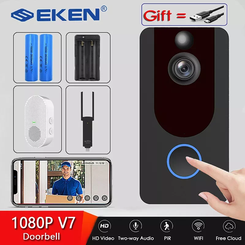 EKEN V7 HD 1080P Smart WiFi Video Doorbell Camera Visual Intercom Night Vision IP Door Bell Wireless Security Cameras
EKEN V7 HD 1080P Smart WiFi Video Doorbell Camera Visual Intercom Night Vision IP Door Bell Wireless Security Cameras