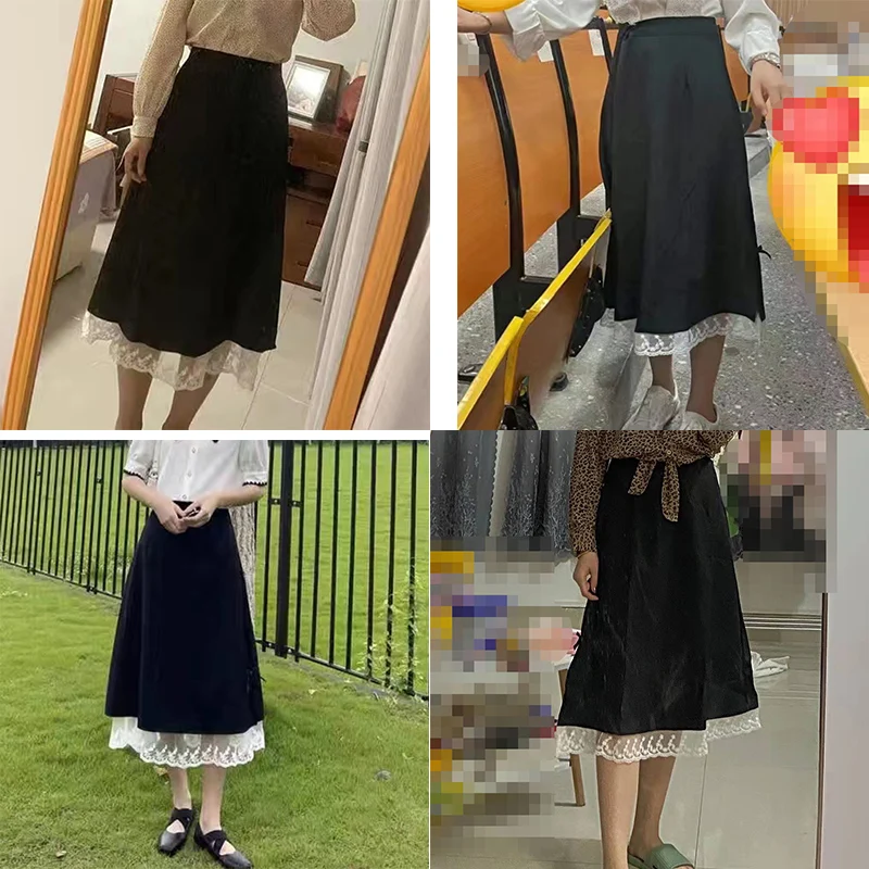 Винтажная Черная кружевная длинная юбка Rimocy женские летние трапециевидные юбки
