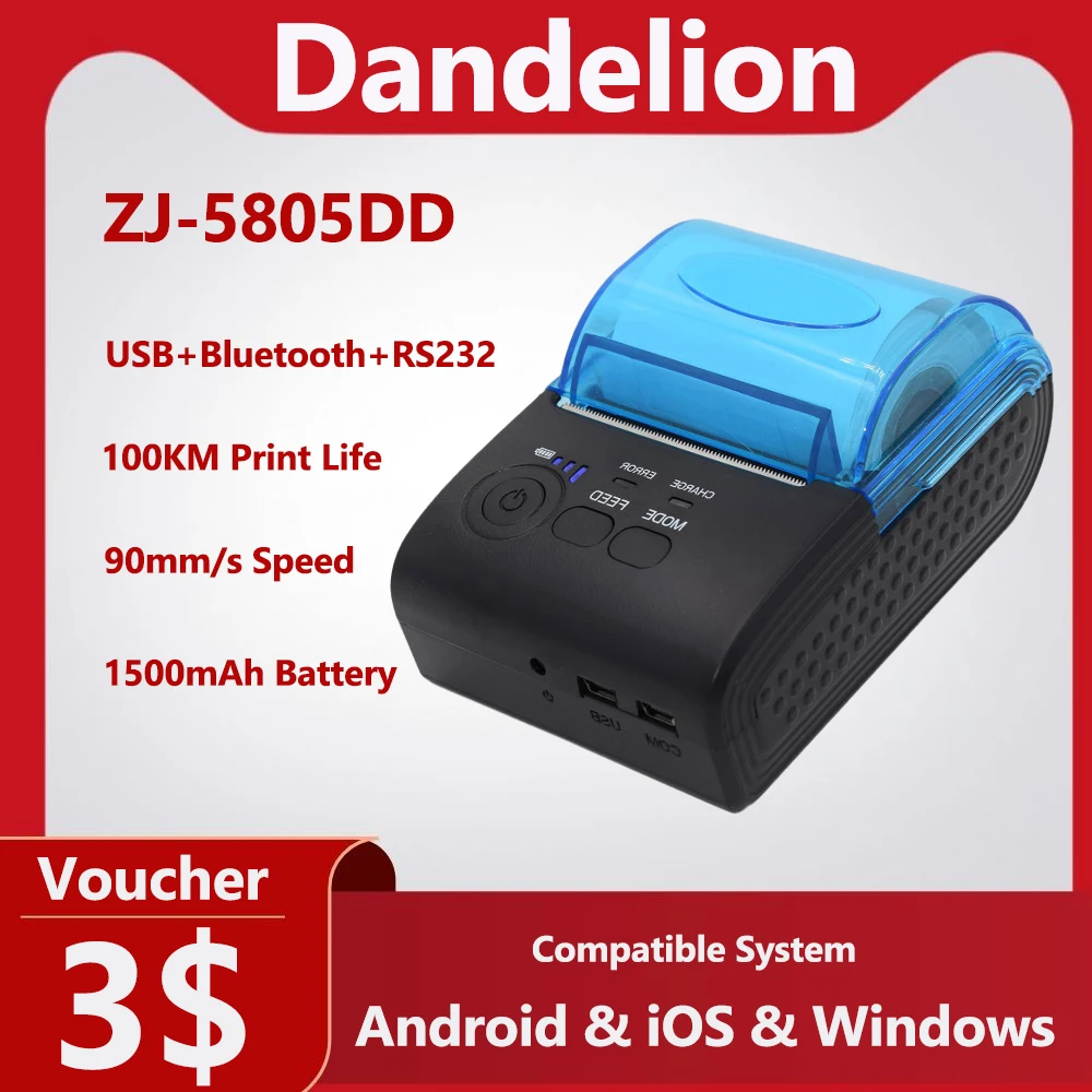 ZJ-5805DD Portable 58mm Bluetooth Thermal Printer Android POS-5805DD Receipt Thermal Printer Bill Machine For Comercial Mercado
ZJ-5805DD Portable 58mm Bluetooth Thermal Printer Android POS-5805DD Receipt Thermal Printer Bill Machine For Comercial Mercado