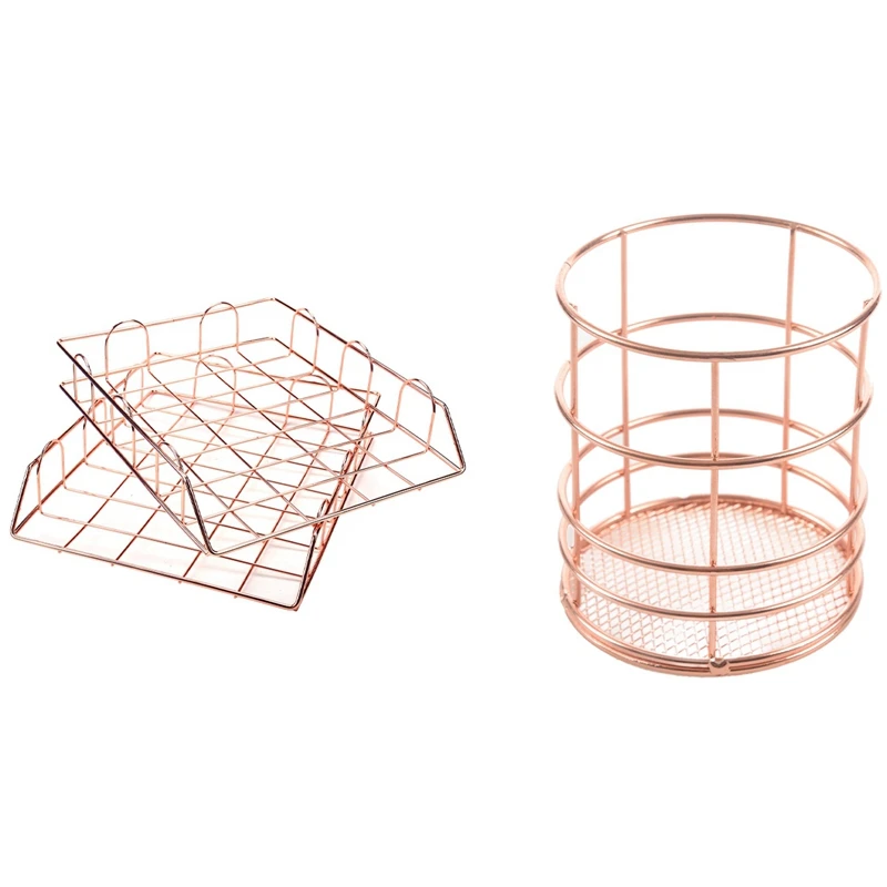 1 Pcs Rose Gold Wire Net Pencil Holder Round Iron Mesh Pen Cup & 2 Pcs Metal Stackable File Document Letter Tray
1 Pcs Rose Gold Wire Net Pencil Holder Round Iron Mesh Pen Cup & 2 Pcs Metal Stackable File Document Letter Tray
