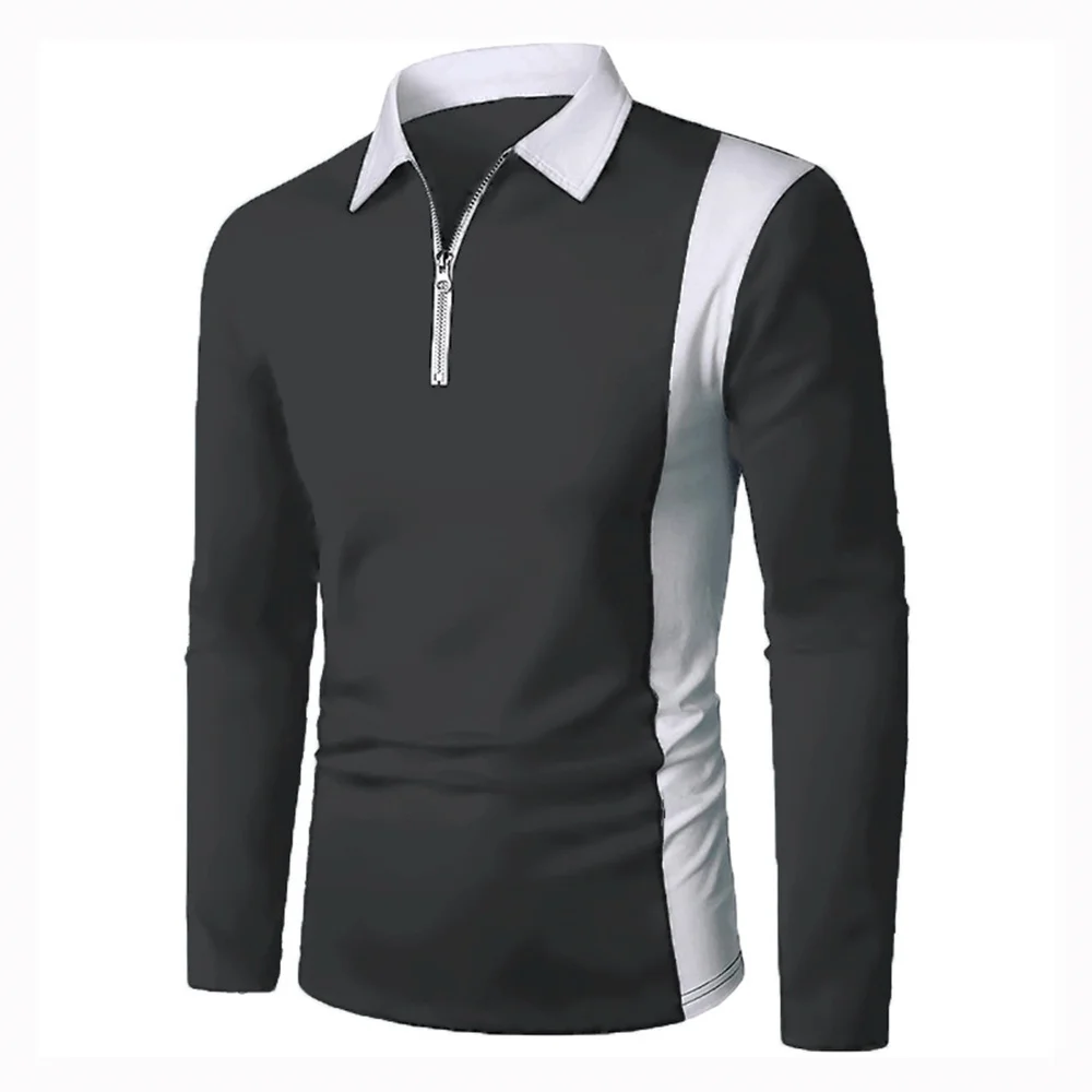 Spring Autumn Men's Shirt Long Sleeve Patchwork Fashion Zipper Lapel PoloShirt Top 2-color Splicing Striped Male
Spring Autumn Men's Shirt Long Sleeve Patchwork Fashion Zipper Lapel PoloShirt Top 2-color Splicing Striped Male