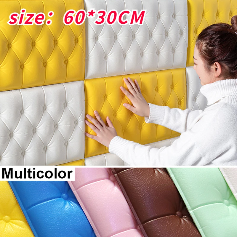 

3D self-adhesive thickened anti-collision wall stickers wallpaper tatami children's bedroom living room soft foam cushion 2023