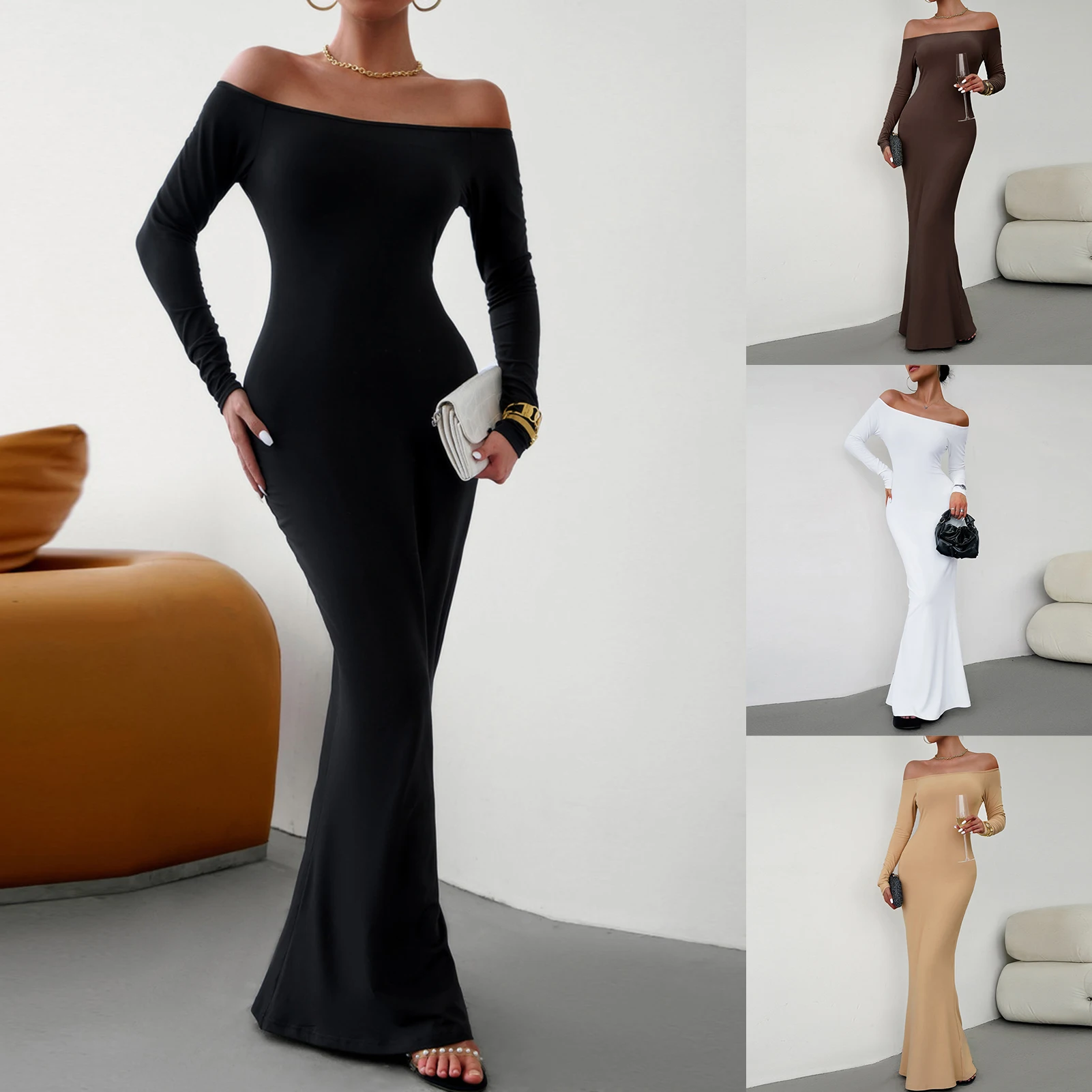 Женское длинное платье с открытыми плечами, элегантное винтажное Вечернее Платье макси с вырезом лодочкой и длинным рукавом, Y2K, 2023
Женское длинное платье с открытыми плечами, элегантное винтажное Вечернее Платье макси с вырезом лодочкой и длинным рукавом, Y2K, 2023