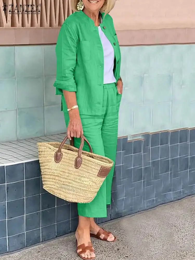 Элегантный женский комплект из рубашки и брюк с длинным рукавом ZANZEA 2023 модные подходящие комплекты повседневные свободные рабочие брюки костюмы спортивный костюм 2 шт. 
Элегантный женский комплект из рубашки и брюк с длинным рукавом ZANZEA 2023 модные подходящие комплекты повседневные свободные рабочие брюки костюмы спортивный костюм 2 шт.