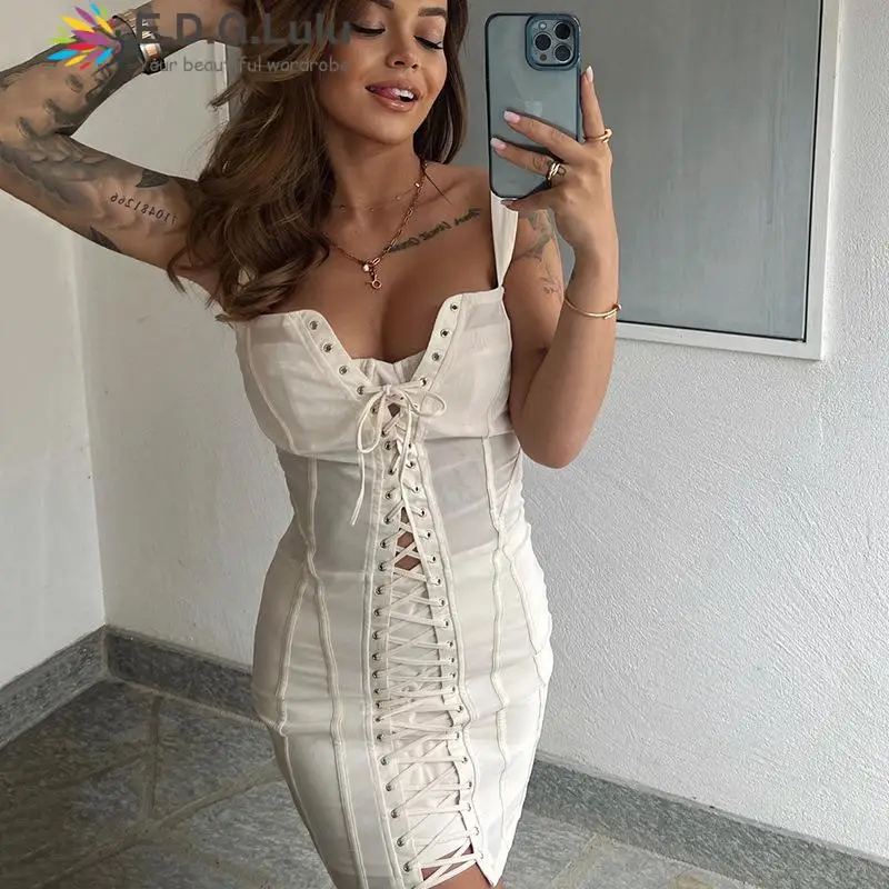EDGLuLu V-neck Single Row Drawstring Lace-up Sexy Dress Women 2022 Summer Backless Bodycon Party Dress Vestidos Femme 0729
EDGLuLu V-neck Single Row Drawstring Lace-up Sexy Dress Women 2022 Summer Backless Bodycon Party Dress Vestidos Femme 0729
