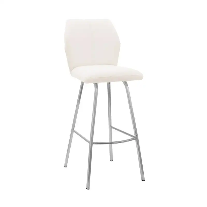 White Faux Leather and Brushed Stainless Steel 26" Counter Stool 
White Faux Leather and Brushed Stainless Steel 26" Counter Stool