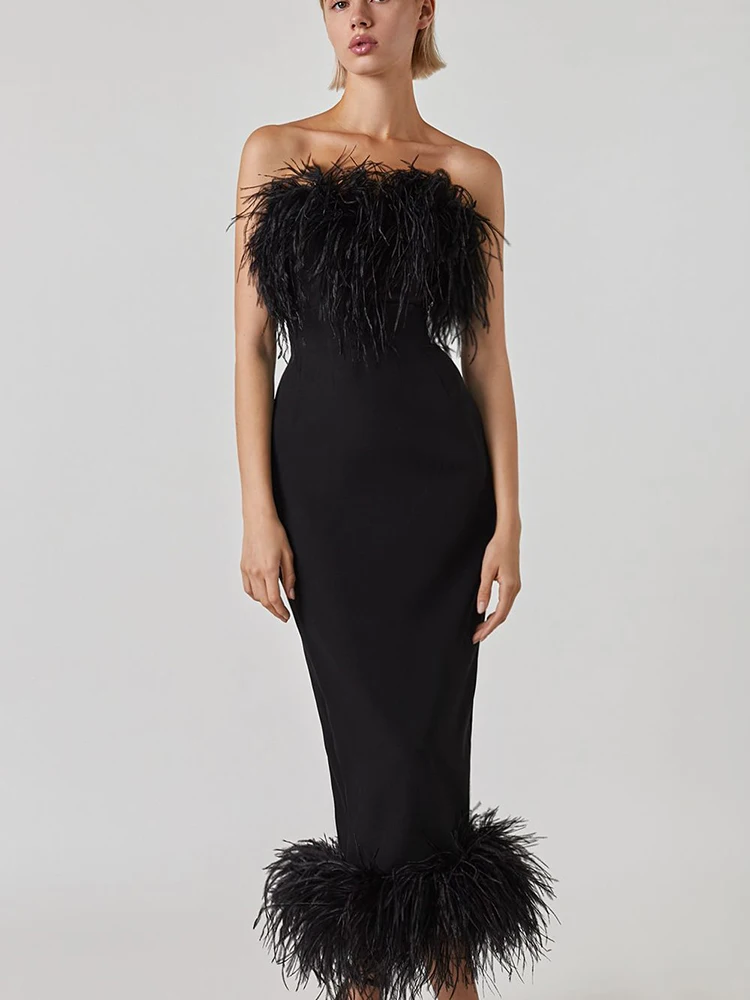BEVENCCEL, сексуальное черное облегающее платье с перьями, без рукавов, минимальная длина, Бандажное платье, женские элегантные вечерние платья знаменитостей для ночного клуба