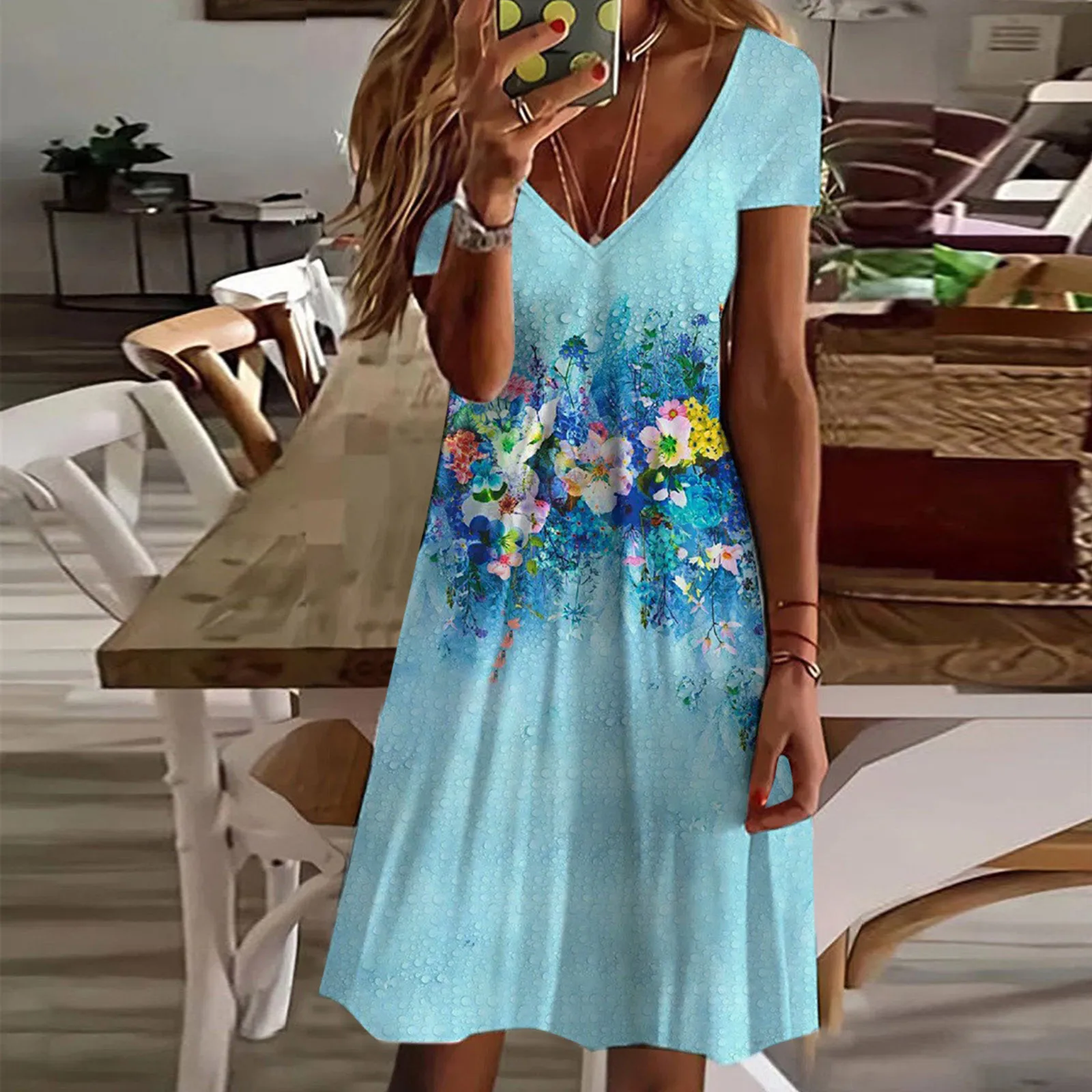 Womens Summer V Neck Floral Casual Tunic Dress Short Sleeve Babydoll Dress Cocktail Dresses for Women
Womens Summer V Neck Floral Casual Tunic Dress Short Sleeve Babydoll Dress Cocktail Dresses for Women