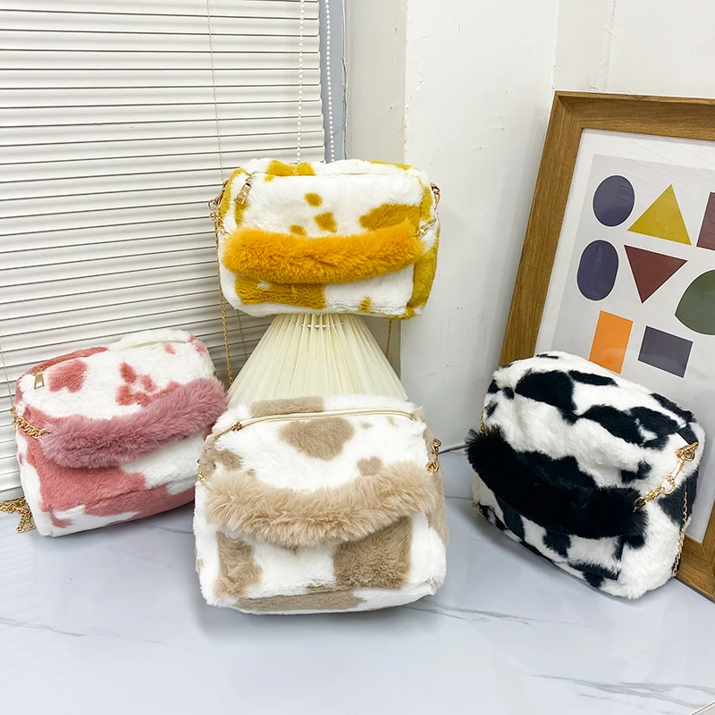 Cute Cow Pattern Women's Soft Fluffy Faux Fur Bag Winter Fashion Zipper Fuzzy Square Plush Handbag Small Shoulder Crossbody Bag
Cute Cow Pattern Women's Soft Fluffy Faux Fur Bag Winter Fashion Zipper Fuzzy Square Plush Handbag Small Shoulder Crossbody Bag