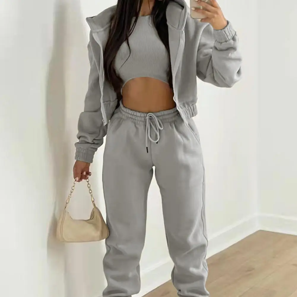 3Pcs/Set Women Coat Vest Pants Set Hooded Short Top Pure Color Keep Warm Cardigan Elastic Waist Autumn Tracksuit for Daily Wear
3Pcs/Set Women Coat Vest Pants Set Hooded Short Top Pure Color Keep Warm Cardigan Elastic Waist Autumn Tracksuit for Daily Wear