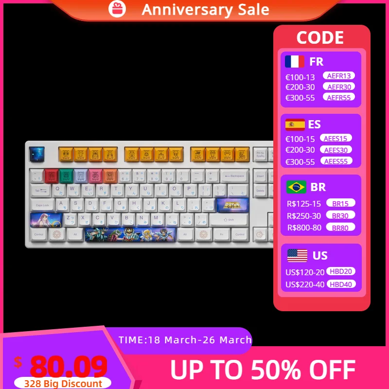 

Проводная Механическая игровая клавиатура Akko 3108 V2, полноразмерная версия Hiragana, 108 клавиш с профилем JDA, клавиши с сублимационной печатью PBT