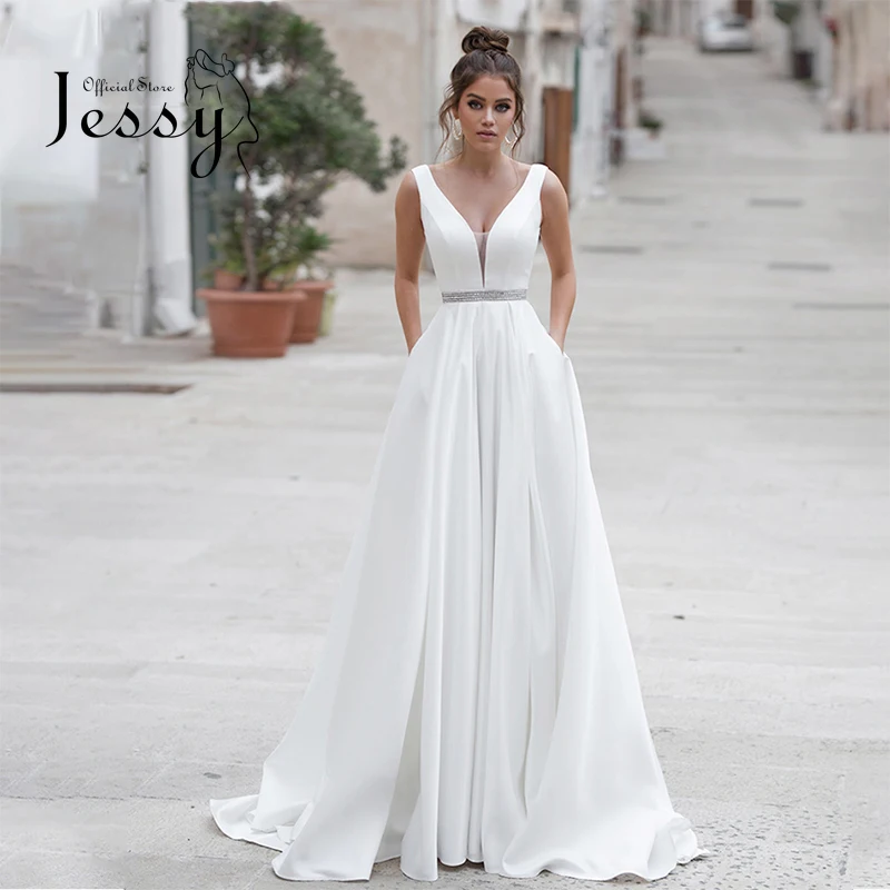 Classic Wedding Dress Matte Satin With Ball Gown A-line Floor Length V-neck Elegant Sleeveless Bridal Gowns Beading Sashes Backl
Classic Wedding Dress Matte Satin With Ball Gown A-line Floor Length V-neck Elegant Sleeveless Bridal Gowns Beading Sashes Backl