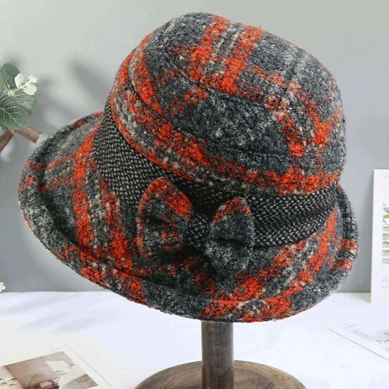 Woman's Hat Autumn And Winter Tweed Cap Hundred Knot Bow Check Basin Cap Rolled Edge Bucket Hat Salute
Woman's Hat Autumn And Winter Tweed Cap Hundred Knot Bow Check Basin Cap Rolled Edge Bucket Hat Salute