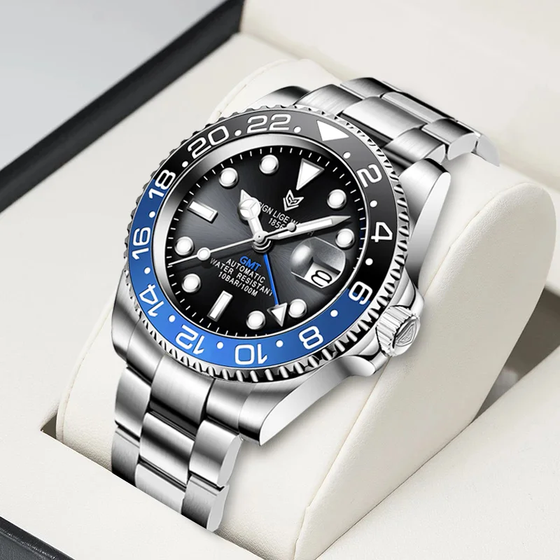 LIGE DESIGN New Luxury Men Mechanical Wristwatch Stainless Steel GMT Watch Top Brand Sapphire Glass Men Watches Reloj Hombre+box 
LIGE DESIGN New Luxury Men Mechanical Wristwatch Stainless Steel GMT Watch Top Brand Sapphire Glass Men Watches Reloj Hombre+box