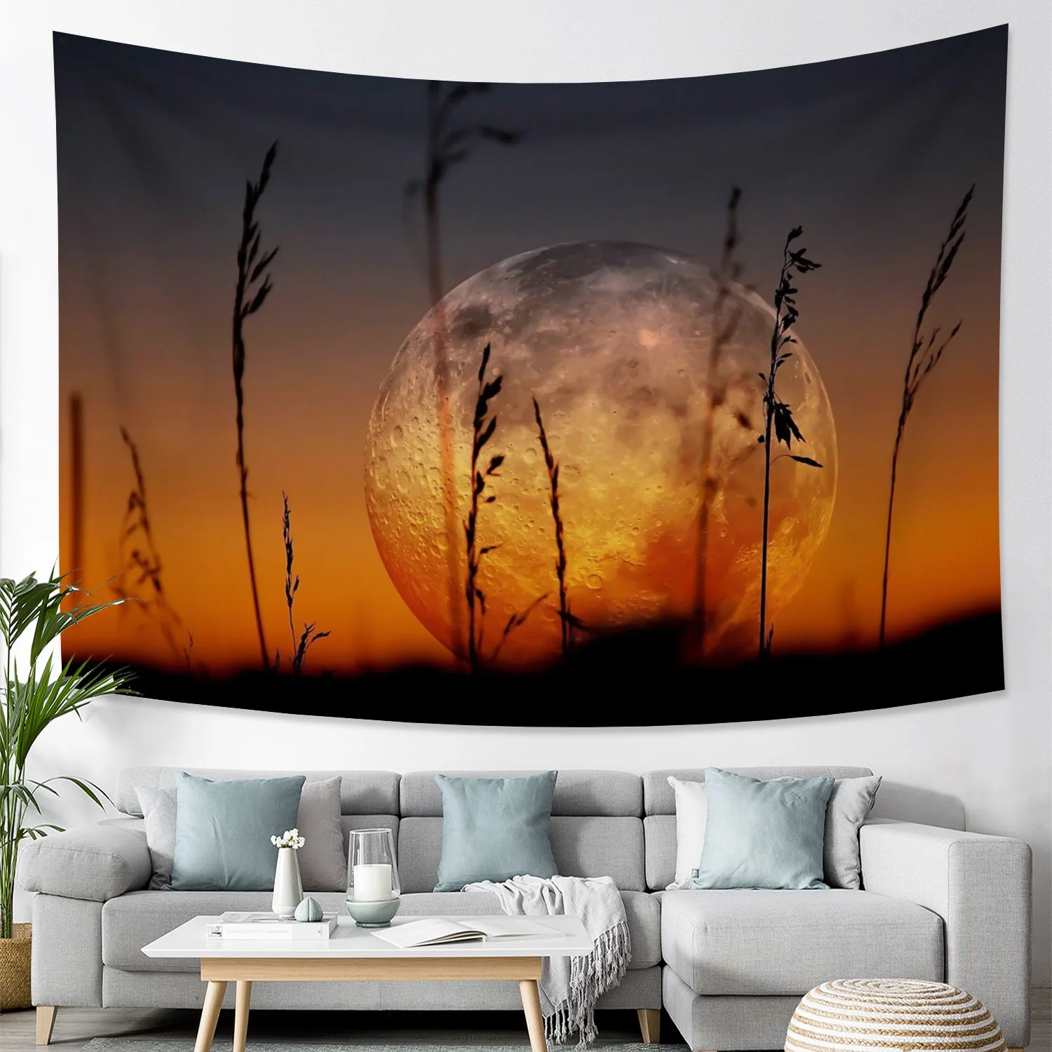 

FBH Starry Sky Landscape Tapestry Moon Large Scenery Wall Hanging Aesthetics Living Room Background Bedroom Boho Home Decor
