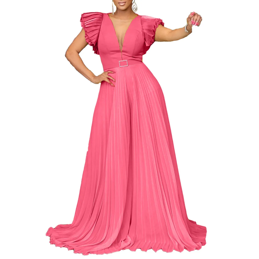 African Jumpsuit Summer Elegant African Women Short Sleeve V-neck Polyester Solid Color Long Pleated Jumpsuit African Clothes
African Jumpsuit Summer Elegant African Women Short Sleeve V-neck Polyester Solid Color Long Pleated Jumpsuit African Clothes