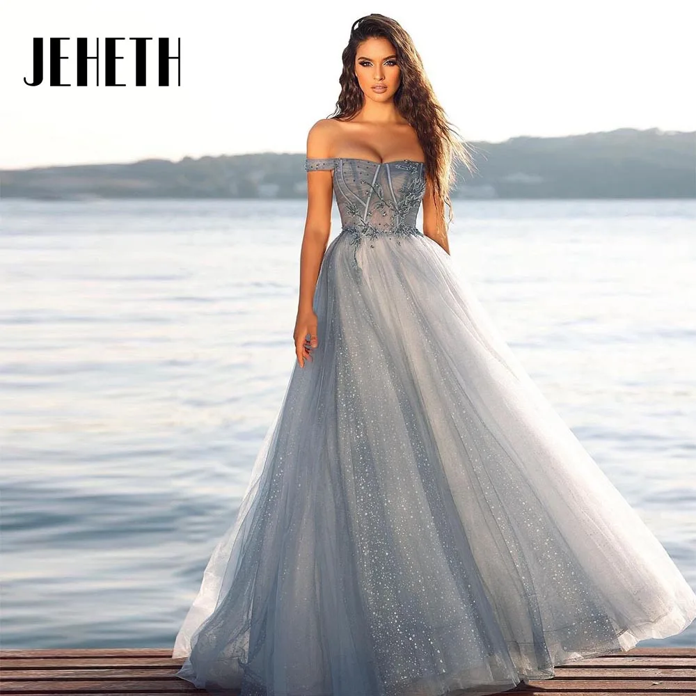 Shiny Tulle Long Prom Dress Lace Appliques Beading Off Shoulder A-Line Women Evening Gowns Formal Party Vestido De Gala Elegante
Shiny Tulle Long Prom Dress Lace Appliques Beading Off Shoulder A-Line Women Evening Gowns Formal Party Vestido De Gala Elegante