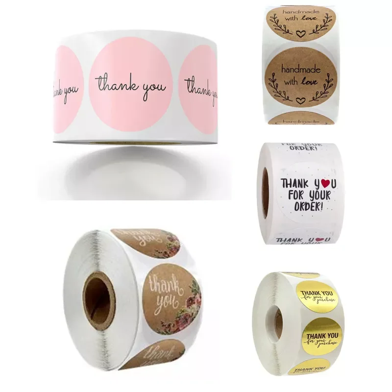 

500pcs/roll Thank You Stickers Seal Labels Scrapbook Handmade Sticker Circle Stationery Food Hand Made Deco for Envelope Gift