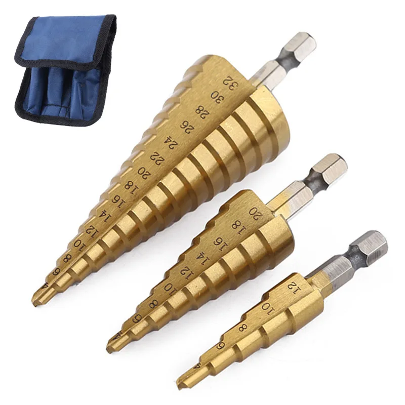 3-12 4-12 4-20 4-32mm HSS Straight Groove Step Drill Bit Titanium Coated Wood Metal Hole Cutter Core Cone Drilling Tools Set
3-12 4-12 4-20 4-32mm HSS Straight Groove Step Drill Bit Titanium Coated Wood Metal Hole Cutter Core Cone Drilling Tools Set