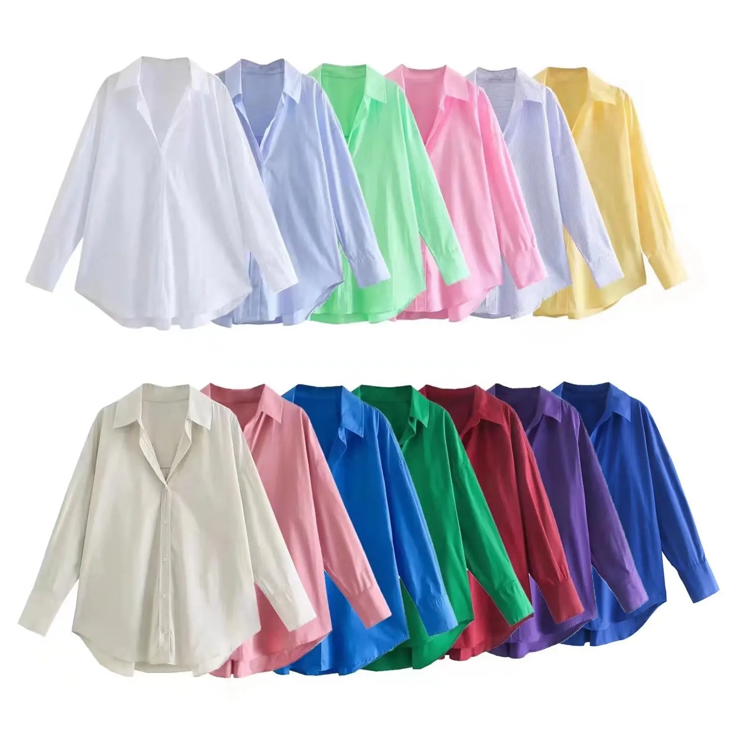 Multicolor Autumn New Women's Clothing European and American Style Street Fashion Urban Casual Solid Color Poplin Shirt Tops
Multicolor Autumn New Women's Clothing European and American Style Street Fashion Urban Casual Solid Color Poplin Shirt Tops