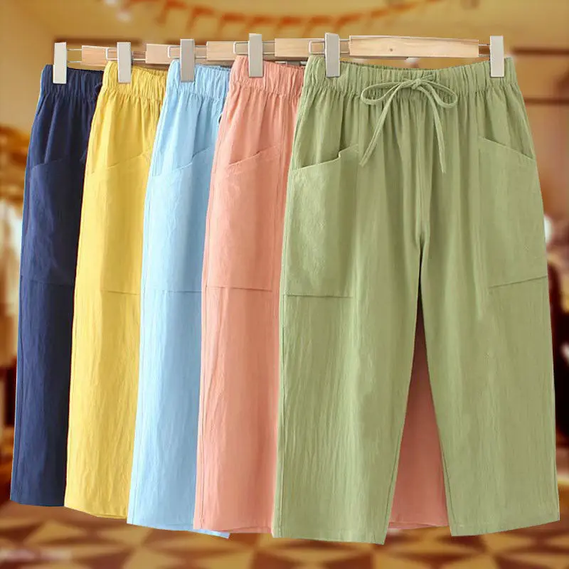 2022 Fashion Woman Pants Casual Cotton Linen Pants Loose Solid Calf-Length Pants Elastic Summer Waist Straight-leg Trousers Z61
2022 Fashion Woman Pants Casual Cotton Linen Pants Loose Solid Calf-Length Pants Elastic Summer Waist Straight-leg Trousers Z61