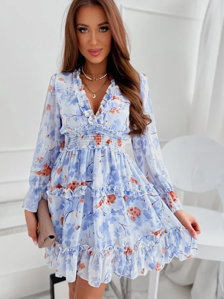 Summer V Neck Mini Dress Women Casual Chiffon Floral Print Dress Long Sleeve Ruffles Patchwork Cake Dress Female A-line Dress
Summer V Neck Mini Dress Women Casual Chiffon Floral Print Dress Long Sleeve Ruffles Patchwork Cake Dress Female A-line Dress
