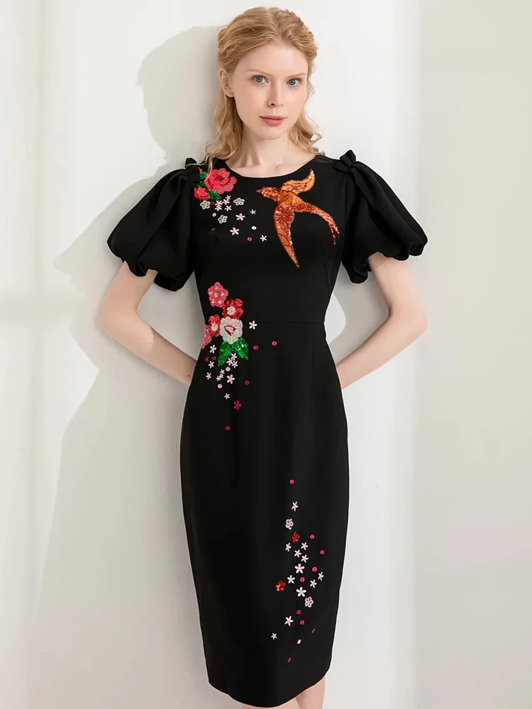 MoaaYina Fashion Designer dress Summer Women's Dress Puff sleeve Flower Sequins Embroidery Black Pencil Elegant Party Dress
MoaaYina Fashion Designer dress Summer Women's Dress Puff sleeve Flower Sequins Embroidery Black Pencil Elegant Party Dress