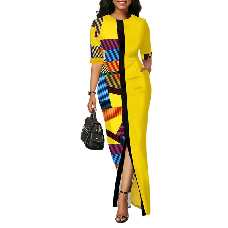 Ladies Fashion Half Sleeve Dress Women Elegant Round Collar Geometric Printing Splicing Temperament Maxi Dress For Ball Party
Ladies Fashion Half Sleeve Dress Women Elegant Round Collar Geometric Printing Splicing Temperament Maxi Dress For Ball Party