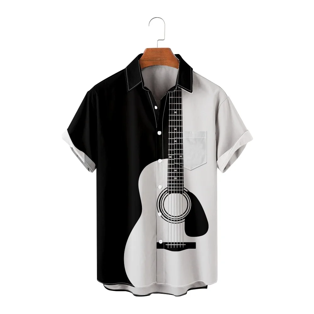Guitar print loose pocket thin shirt beach couple Hawaiian style short-sleeved all-match shirt-
Guitar print loose pocket thin shirt beach couple Hawaiian style short-sleeved all-match shirt-