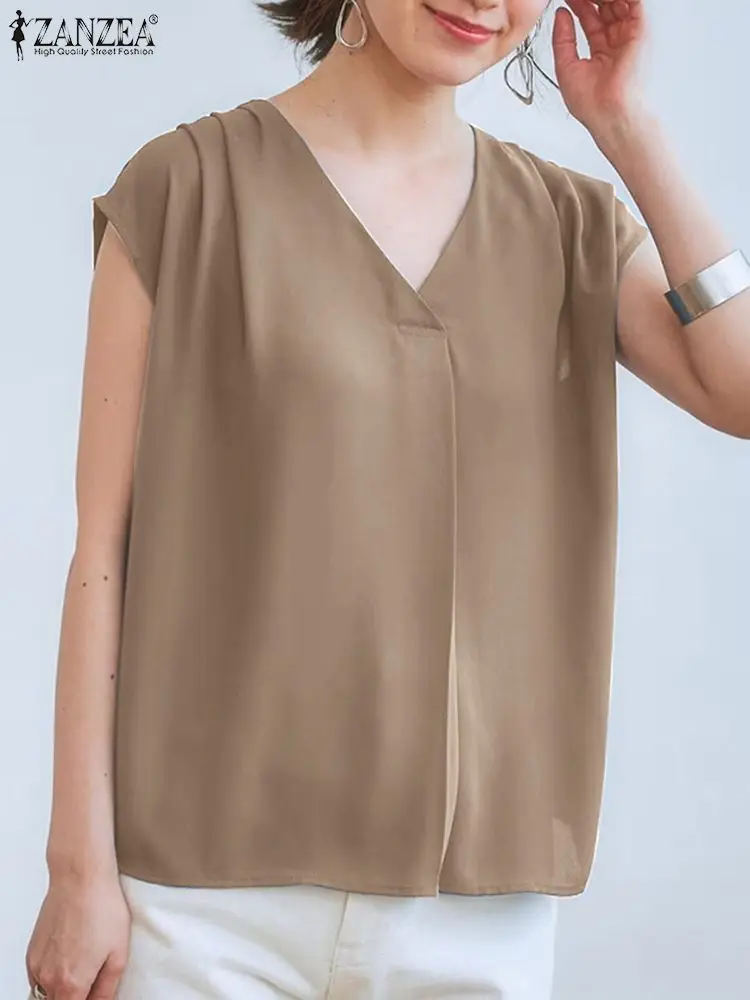 2023 ZANZEA Summer Fashion Blouse Short Sleeve V Neck Solid Shirt Female Elegant Loose Tunic Tops Woman Casual OL Office Chemise
2023 ZANZEA Summer Fashion Blouse Short Sleeve V Neck Solid Shirt Female Elegant Loose Tunic Tops Woman Casual OL Office Chemise