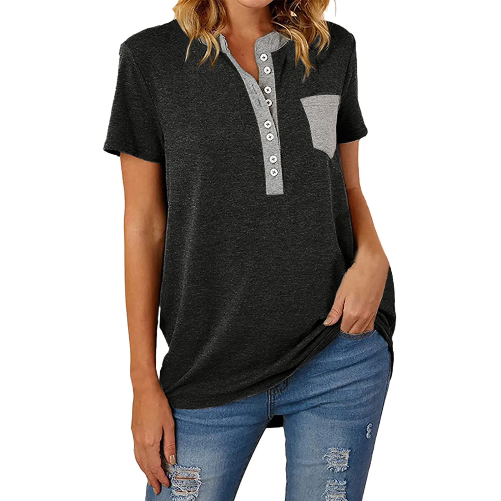 Fashion Buttons Pocket Blouse Shirt Casual Loose V-Neck Tops Casual Summer Ladies Female Women Short Sleeve Blusas Pullovers
Fashion Buttons Pocket Blouse Shirt Casual Loose V-Neck Tops Casual Summer Ladies Female Women Short Sleeve Blusas Pullovers