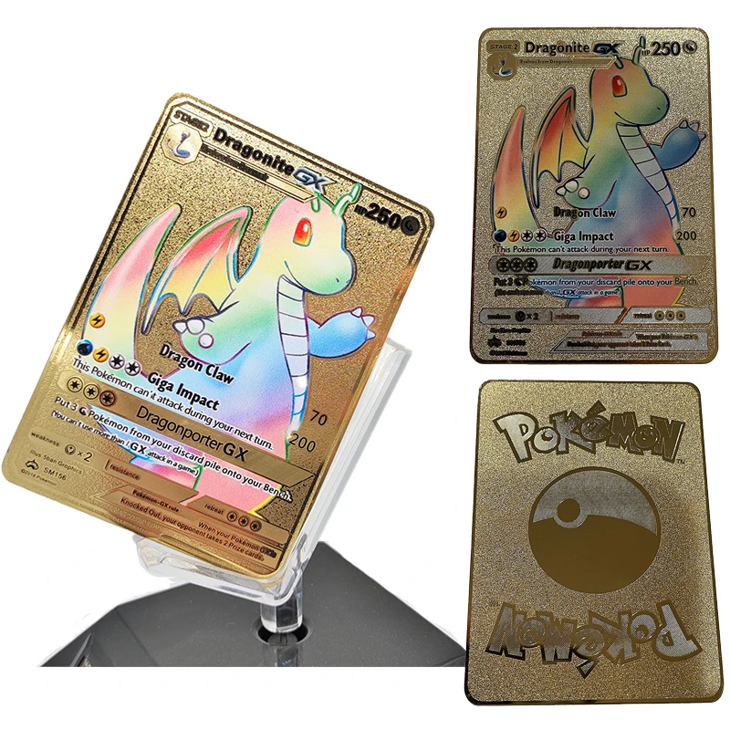 DIY Pokemon Dragonite GX Regenboog Gold Card 8.8*6.3Cm Anime Figure Game Card child Collection gift Toy
DIY Pokemon Dragonite GX Regenboog Gold Card 8.8*6.3Cm Anime Figure Game Card child Collection gift Toy