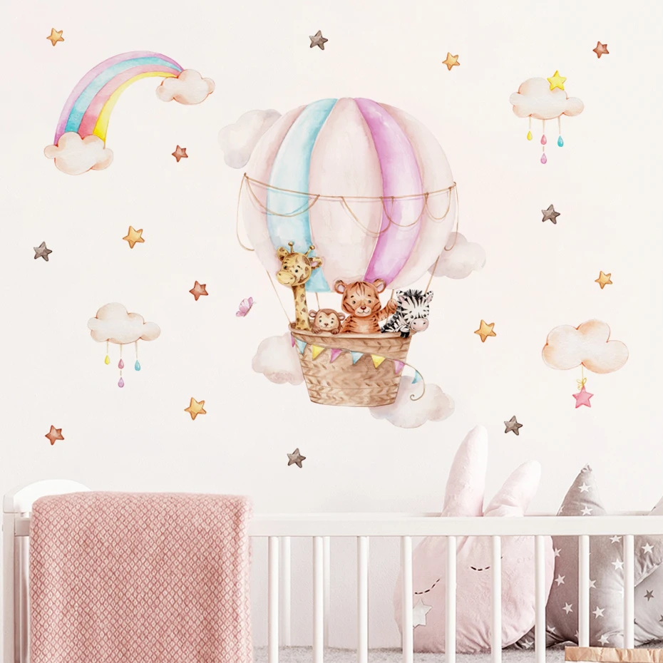Pink Hot Airballoon Cute Animals Cloud Rainbow Watercolor Wall Stickers for Kids Room Baby Nursery Room Wall Decals Home Decor
Pink Hot Airballoon Cute Animals Cloud Rainbow Watercolor Wall Stickers for Kids Room Baby Nursery Room Wall Decals Home Decor