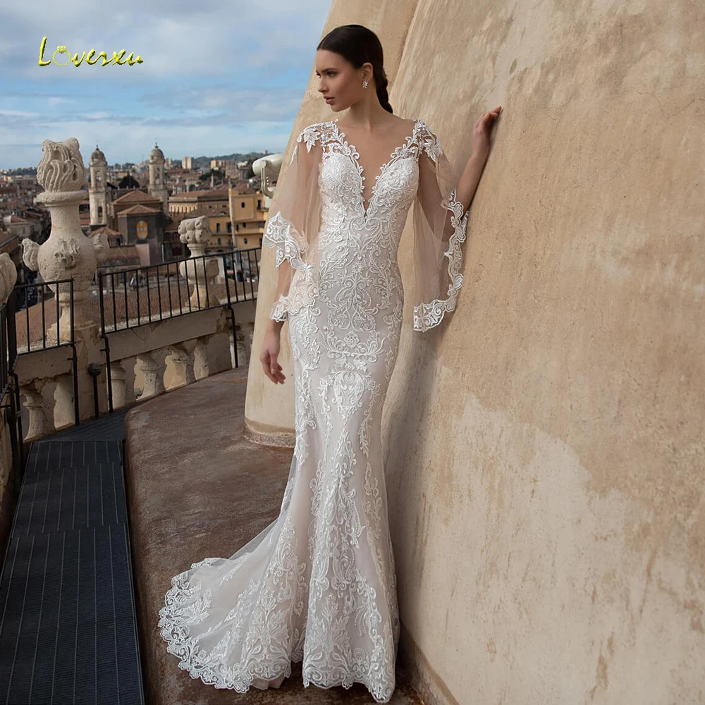Женское свадебное платье-Русалка Loverxu, элегантное платье с длинным Расклешенным рукавом и аппликацией, 2023 
Женское свадебное платье-Русалка Loverxu, элегантное платье с длинным Расклешенным рукавом и аппликацией, 2023