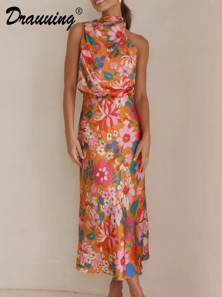 Drauuing Flower Print Silk Summer Dresses Women Silk Off Shoulder Party Ankle Length Dresses Women Halter Sleeveless Dresses
Drauuing Flower Print Silk Summer Dresses Women Silk Off Shoulder Party Ankle Length Dresses Women Halter Sleeveless Dresses