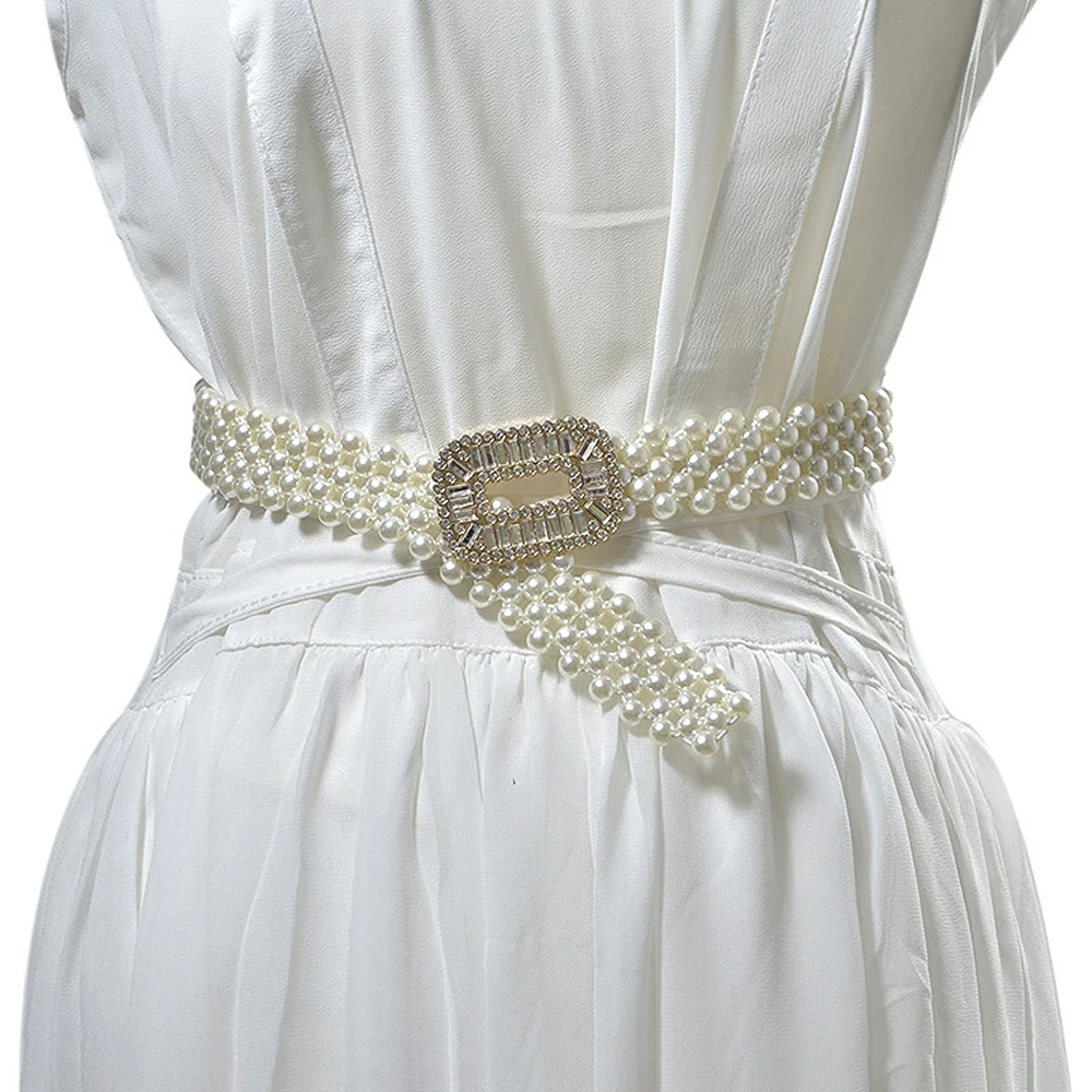 Women Pearl Crystal Chain Belt Waist Band Elastic Buckle Chain Beaded Dress Decor Ladies Elegant Wild Waist Chain Accessories
Women Pearl Crystal Chain Belt Waist Band Elastic Buckle Chain Beaded Dress Decor Ladies Elegant Wild Waist Chain Accessories
