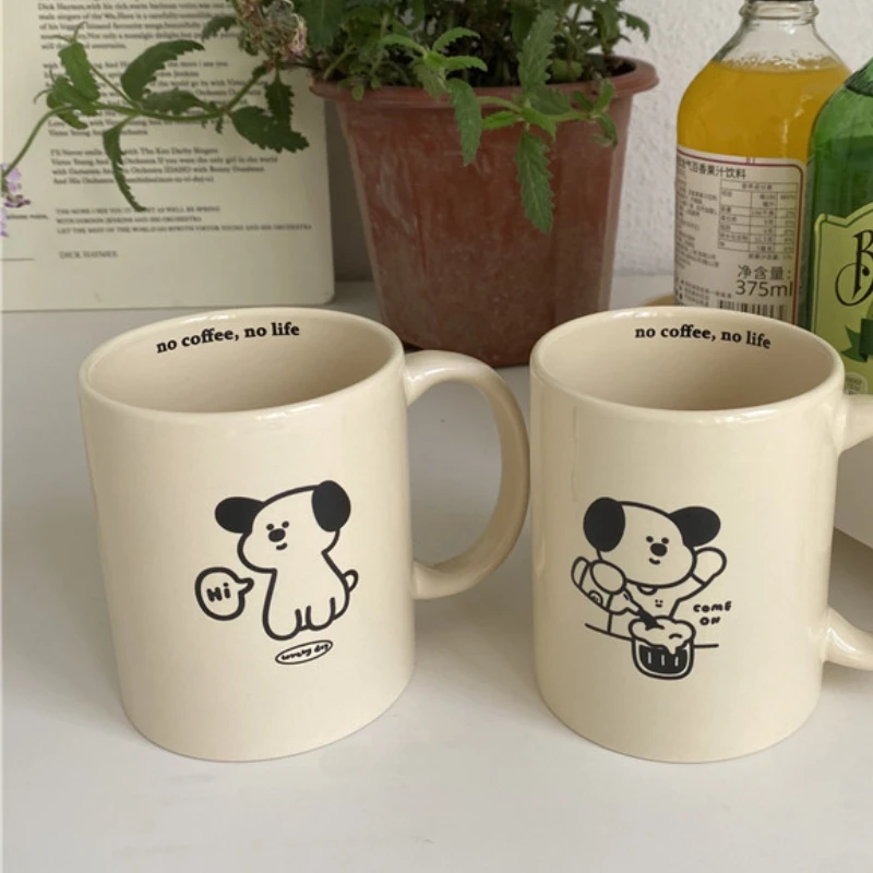

300ml Korean Cute Puppy Cups Creative Couple Ceramic Cups Coffee Cups Office Cups Birthday Gifts for Girls Kitchen Breakfast Cup